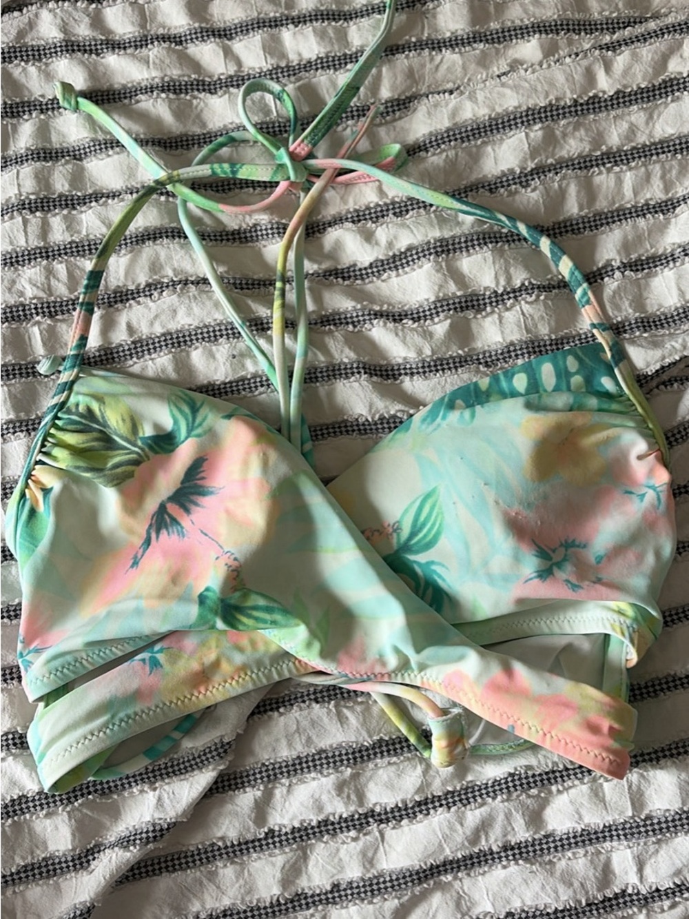 PINK Victoria's Secret Pastel Mint & Blush Tropical Bikini Top